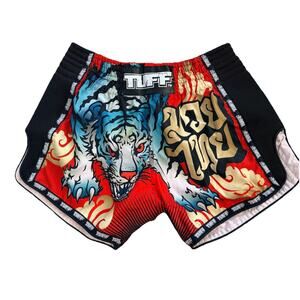 Tuff Muay Thai Mens Boxing Shorts with Tiger Red Blue Design size XXL 30"